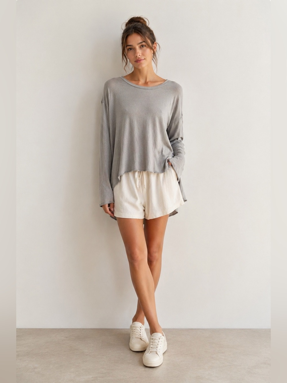 Frank & Eileen Tee Lab Long Sleeve High Low Gray Cotton Top Size S